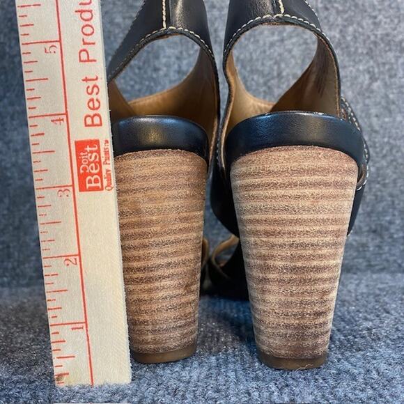 Clarks Sandals Women 10 Black Leather Artisan Okena Mod Ankle Strap Heel Open - Picture 8 of 8